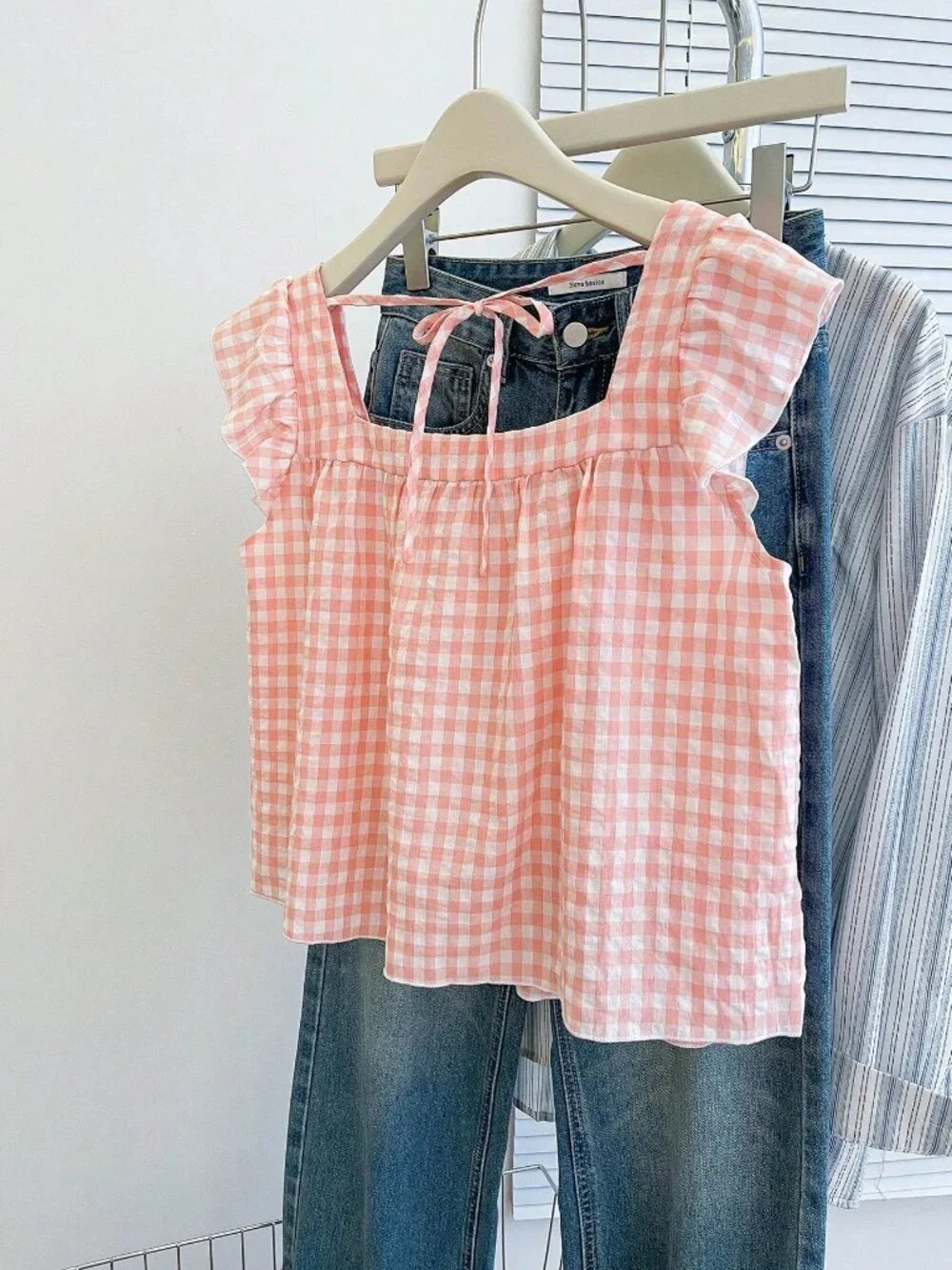 light Pink Casual Women's Cute Ruffle Hem Blouse